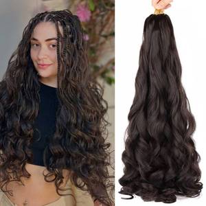 lot 10457 image: French Curl Braiding Hair, 26 Inch 8 Packs Pre Stretched Wave Braiding Hair Extensions Bouncy Loose French Curl Crochet Braids for Black Women (4#, 26 Inch)