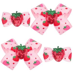 lot 10480 image: BLMHTWO 4PCS Strawberry Bow Hair Clips, Fruit Barrettes Strawberry Hair Bow Pink Hairpins for Girls Accessories Birthday Daily Party