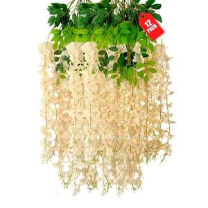lot 10490 image: ZEBMOON 12 Pack Champagne Wisteria Hanging Flowers, 3.44 Ft Fake Hanging Flowers, Artificial Wisteria Garland Vines for Wedding Room Backdrop Outdoor Patio Garden Decoration