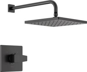 lot 11519 image: Delta Faucet Modern Raincan Square Single-Function Shower Valve Trim Kit Black, Shower Faucet Set, Rainfall Shower Head Black, Delta Shower Trim Kit, Matte Black T14268-BL-PP (Valve Not Included)