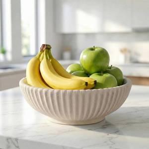 lot 11521 image: LINYTHER Large Decorative Fruit Bowl for Kitchen Counter or Table, Key Holder Bowl for Entryway Table, Bread Candy Snack Organizer, Modern Farmhouse Centerpiece Decor, BeigeStripe