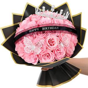 lot 11522 image: Waipfaru Glitter Roses Bouquet,Birthday Gifts for Women Mom,DIY Fake Flowers Bouquet with Birthday Stand-Up Signs,36 Pink Rose for Grandma Wife Friends