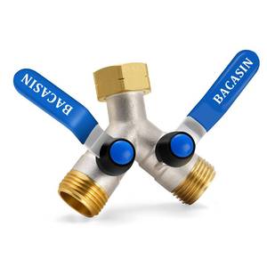 lot 11551 image: Brass Garden Hose Splitter, Garden Hose Splitter 2 Way Heavy Duty, With 2 304 Stainless Steel Extension Handles, 2-Way Y-Valve 34 GHT Threads (Increase Flow Style)