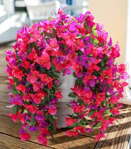 lot 11556 image: Faux Bougainvillea Artificial Flowers Plants for Outdoors Outside Decoration, 2pcs Fake Flowers Silk Long Trailing Vines UV Resistant Realistic for Front Door Porch Planter Urn Patio Balcony Yard, Mix