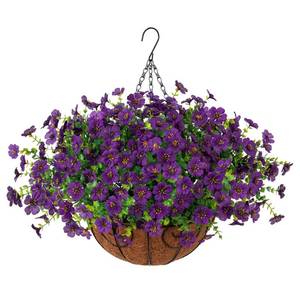 lot 11576 image: HyeFlora Artificial Fake Hanging Plants Flowers with Basket Outdoor Decor Faux Silk Dasiy Flower Arrangements in Pot Planter for Porch Home Indoor Patio Garden Yard Decoration