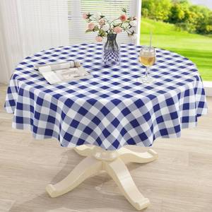 lot 11577 image: misaya Round Waterproof Vinyl Table Cloth, Buffalo Flannel Backed Tablecloth, Wipeable Plastic Table Cover for Dinner, Kitchen, Outdoor (70, White and Navy)