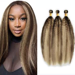 lot 12167 image: P4613 Highlight Blonde Bundles Human Hair Yaki Straight Bundles 26 26 26 Inch Unprocessed Brazilian Virgin Hair Weave 3 Bundle Brown Kinky Straight Human Hair Extensions 50 Grams Per Bundle