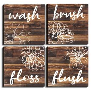 lot 12173 image: Jetec 4 Pieces Brown Bathroom Wall Decor Farmhouse Bathroom Wall Art Pictures Decor Hanging Wooden Sign Vintage Rustic Plaque 5.9 x 5.9 Inches Unframed for Home Spa Office Kitchen