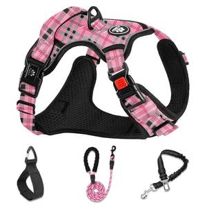 lot 12183 image: NESTROAD No Pull Dog Harness with Leash, Reflective No Choke Pet Vest Harness,Adjustable Soft Padded Dog Harness with Easy Control Handle for Small Dogs(Checkered Pink,Small)