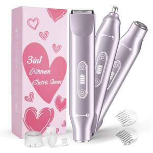 lot 12196 image: IHOWIN Bikini Trimmer for Women��3 in 1 Electric Razor with Ceramic Blades, IPX7 Waterproof, USB Rechargeable, Painless Hair Removal for Face��Body��Bikini Area, Travel Grooming Kit (Purple)