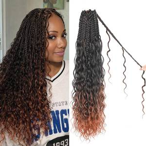 lot 12212 image: Boho Crochet Braids Pure Protein Fiber Close to Human Hair 14 Inch Goddess Box Braids with Soft Curls Bohemian Braids Crochet Hair for Black Women (14Inch T350)