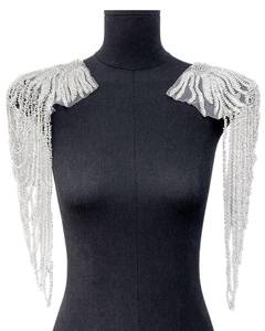 lot 12213 image: 1 Pair Handmade Rhinestone Applique for Clothes, Sparkle Crystal Sewing Patches for Wedding Dress, Glass Beads Fringe Epaulettes for Shoulder Bodice Jacket Party Embellishment (White)