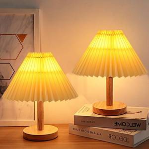 lot 13374 image: Buroraix 2-Piece Small Table Lamp with Modern Style Wooden Base, Suitable for Bedside Tables in Bedrooms, Living Rooms and Offices for Sleep and Night Lighting, Also Suitable for Reading in the Study