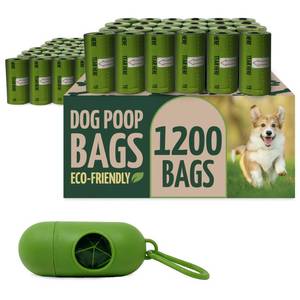 lot 13378 image: Reli. Biodegradable Dog Poop Bags wHolder (1200 Count - 80 Rolls Bulk)  Leash Clip Dispenser  9x13 Large Dog Bags for Poop  Green Eco-Friendly Oxobiodegradable Waste Disposal Refills (Unscented)