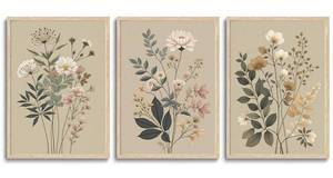 lot 13380 image: CHMMART 3 Piece Botanical Floral Framed Wall Art Vintage Flower Canvas Art Prints Wildflower Pictures Wall Decor Nature Painting Artwork for Living Room Bedroom Bathroom 12x16in