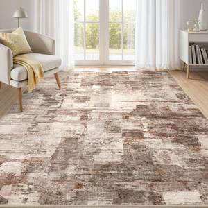 lot 13381 image: kakania 5x7 Washable Area Rug - Abstract Soft Non-Slip Modern Low-Pile Carpet for Living Room Bedroom Office Dorm, Kid Pet Safe Robot Vacuum Friendly - Brown