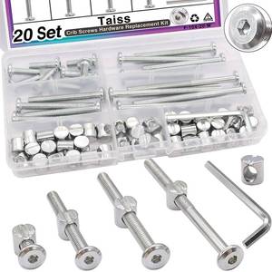 lot 14012 image: Taiss 20 Set Crib Screws M6x20mm40mm60mm80mm Baby Bed Crib Screws Hardware Replacement Kit,Bunk Bed Bolts Hex Socket Cap Screws Bolt with Barrel NutsWrenches for Beds Furniture Headboards