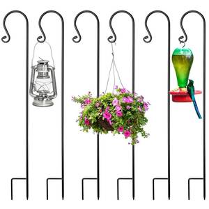 lot 14050 image: MorningRo 6 Pack Shepherd Hooks for Outdoor 48 Inch 13 Inch Thick Shepherd Metal Curled Garden Hook for Lanterns Hanging Plant Baskets Solar Lights Bird Feeders Wedding Decor, Black
