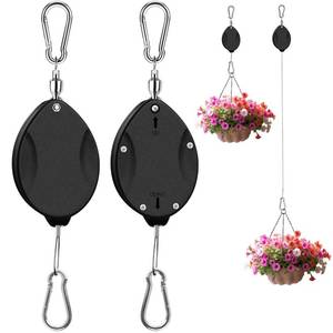 lot 14465 image: ZUZUAN 2Pcs Upgraded Heavy Duty Retractable Plant Hanger,Plant Pulleys for Hanging Plants,Easy to Raise and Lower,Auto Lock,Adjustable Hook for Garden Baskets Pots,Birds Feeder and Wind Chime,Black