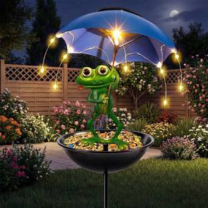 lot 14476 image: Solar Bird Feeder Frog Garden Decor, Outdoor Solar Lights with Umbrella, Hummingbird Feeder Decorative Path Lights Yard Art Ornament Bird Feeder (Frog)