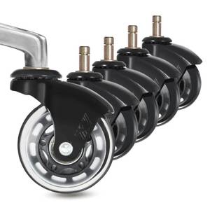 lot 14483 image: IKEA Office Chair Wheels Replacement for Hardwood Floor and Carpet, 10mm Stem Size, 2.5 Roller Blade Style, Replacement Rubber Chair Casters Set of 5 (BlackClear)