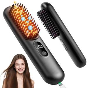 lot 14495 image: Go Brush Pro 2026, Cordless Hair Straightener Brush, Mini Hair Straightener with 4 Temperature Settings, Portable Hair Straightener Brush with MCH Heating and Ionic & Ceramic Care for Women (Black)