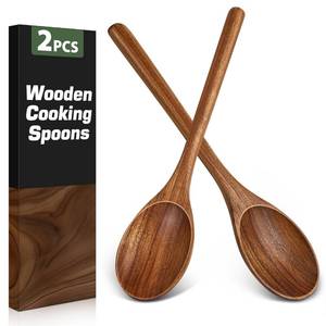 lot 14498 image: 2PCS Wooden Spoons for Cooking, Natural Acacia Wood Cooking Spoons, Large Serving Spoons for Nonstick Cookware, Heat Resistant Durable Wooden Kitchen Utensils for Mixing Salad, Serving and Stirring