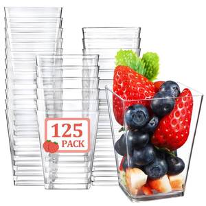 lot 19765 image: Eupako 125 Pack 5 OZ Plastic Mini Dessert Cups - Clear Small Parfait Cups, Square Appetizer Cups for Fruit, Pudding, Mousse, Ice Cream, Party, Wedding, Valentines Day
