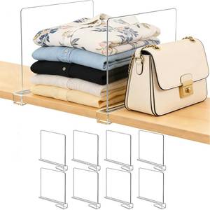lot 19768 image: PRENJOYIN Acrylic Shelf Dividers for Closet Organization Clear Handbag Purse Organizer for Closet - Shelf Separators for Sweater Sweatshirt Clothes Towel in Bedroom Kitchen, 8Pack