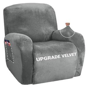 lot 19771 image: ZNSAYOTX Stretch Velvet Recliner Cover 4-Pieces, Thick Soft Recliner Chair Slipcover with Pocket, Non-Slip Elastic Bottom for Kids Pets, Luxury Plush Reclining Protector Comfy Washable (Grey)