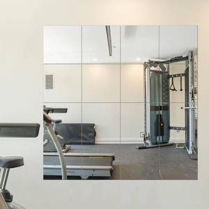 lot 19776 image: Delma Home Gym Mirrors, 12 x 12 Glass Mirror Tiles (16 PCS), Square Large Wall Mirror for Home Gym, Bedroom, Door,Bathroom, Frameless Mirror Sets