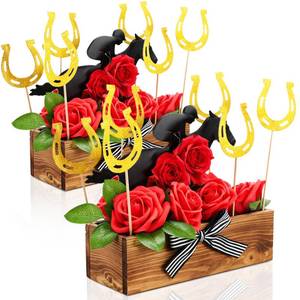 lot 19782 image: Wenqik 49 Pcs Derby Party Decorations Centerpiece Set Rustic Wooden Planters Box Artificial Red Roses Flowers Bouquet and Horse Racing for Derby Table Birthday Party Supplies