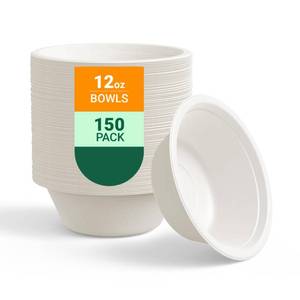 lot 19785 image: ECOLipak 150 Pack 12 oz Paper Bowls Disposable, Heavy-Duty Biodegradable Compostable Bowls Made of Natural Sugarcane Bagasse, Suitable for Salad, Dessert, Milk, Cereals