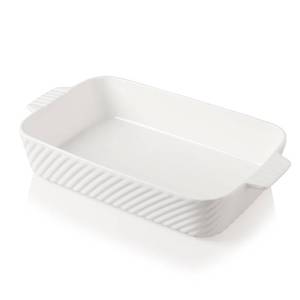 lot 19787 image: Sweejar Ceramic 13 x 9 Baking Pan, Cake Baking Dish for Brownie, Porcelain Striped Casserole Dishes for Oven with Handle for Lasagna, Family Dinner(White)