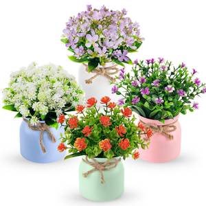 lot 19800 image: Der Rose 4 Pack Fake Flowers Small Artificial Faux Plants Indoor Summer Spring Decor for Centerpiece Table Decorations Home Office Desk Wedding Apartment Decor