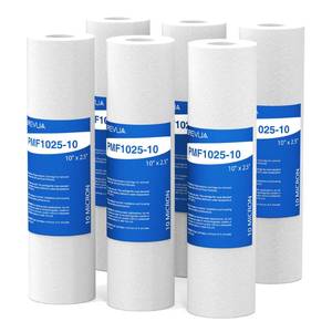 lot 19804 image: Purevua 10 Micron 10 x 2.5 Sediment Filter, Whole House Water Filter Cartridge Replacement for Any 10 inch RO Unit, Compatible with Culligan P5, GE FXUSC, WFPFC5002, AP110, WHKF-GD05, Pack of 6
