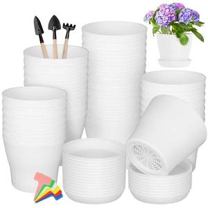 lot 19814 image: Hahood 36 Pack 5.5 Inch Plastic Plant Pots with Saucers White Flower Plant Container Seed Starting Pots Thickened Seedlings Nursery Pot for Home Garden Indoor Outdoor Flowers