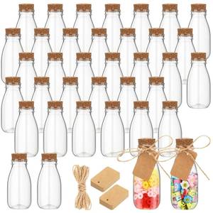 lot 19818 image: Roshtia 48 Pcs 4oz Plastic Mini Potion Bottles with Cork Lids Small Clear Favor Jars Sand Art Bottles Tiny Jars with Twine and Tags for Wedding Birthday Baby Shower Party Candy DIY Crafts Gifts