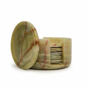 lot 19820 image: Green Onyx Marble Coasters Set of 6 with Holder, 3.5 Inch Round Drink Coasters for Tabletop and Coffee Table Decor