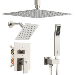 lot 19824 image: Shower Faucet Set Shower System - SR SUN RISE Brushed Nickel Shower Trim Kit with Dual Shower Head, 12 Ceiling Rainfall 6 Wall Mount with Handheld Shower for Couples, Complete 6 Diverter Valve