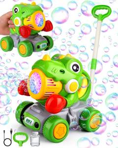 lot 19832 image: Dinosaur Bubble Lawn Mower for Toddlers, Rechargeable Automatic Bubble Blower with Lights,Handheld and Push 2 in1 Bubble Blower for Kid, Perfect for Party Favors and Activities for Girls and Boys