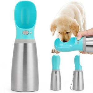 lot 19833 image: Portable Dog Water Bottle, 24 OZ, Stainless Steel Leak Proof Puppy Water Dispenser with Drinking Feeder for Pets Travel, Walking, Hiking and Outdoor Activities