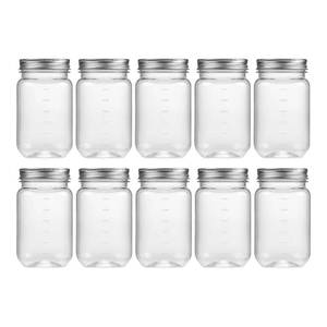 lot 19834 image: novelinks 16 oz Clear Plastic Jars with Lids, Refillable 16oz Mason Jars with Lids & Storage Containers for Kitchen & Household Use (10 Pack,Silver)
