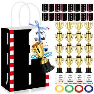 lot 19835 image: Gueevin 52 Pcs Race Car Party Favors Race Car Birthday Party Supplies Include 12 Racetrack Goodie Bags Mini Trophies Thank You Cards 4 Ribbons for Racing Goodie Bags Stuffers Birthday Decorations