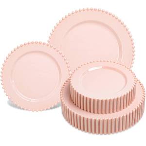 lot 19839 image: HOMIP 50PCS Pink Plastic Plates - Fancy Beaded Plates Disposable, Elegant Plates for Party, Wedding & Birthday Including 25 Dinner 10 & 25 Dessert Plate 7