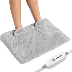 lot 19842 image: Electric Heated Foot Warmer Soft Flannel Foot Heater with 2h Auto Off & 3 Heat Levels Full Body Use Heating Pad for Feet, Abdomen, Cramps, Pain Relief Pocket Design 16 x 22 Light Grey