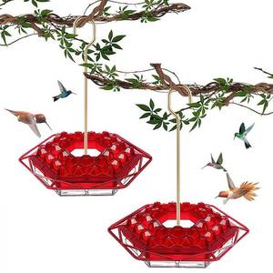 lot 20308 image: Hummingbird Feeder with Ant-Proof Moat Hummingbird Feeder, Easy to Clean and Refill Includes Hanging Hook, Features 30 Feeding Ports (Red 2PCS)