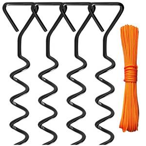 lot 20309 image: Trampoline Anchors Stakes Tent Garden Stake Heavy Duty Trampoline Parts Tent Canopies,Carports,Swing Sets Small Stake Corkscrew Shape Steel Stakes Anchor Kit,Bonus 4 Strong Belt,Black