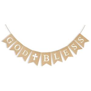 lot 20312 image: CHRORINE God Bless Banner First Communion Banner Kit, Baptism Decorations for Boys Girls, First Communion Confirmation Decorations, Bautizo Decorations