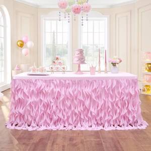 lot 20314 image: Leegleri 14ft Pink Tutu Table Skirt Tulle Curly Willow Table Skirt for Rectangle&Round Table,Tutu Ruffle Tablecloth for Princess Girls 1st Baby Girl Birthday Party,Baby Shower Decoration,Gender Reveal
